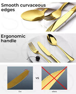 Stainless Steel Cutlery Set Travel Knife Fork Spoon Glossy Gold Tableware 30PCS