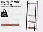 Levede Bookshelf Industrial Ladder Shelf Wooden Storage Display Rack 5 Tier