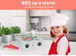 Kids Kitchen Play Set Wooden Toys Children Cooking BBQ Pizza Food Home Cookware
