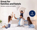 Dreamz Pillows Bed 4 Pack Home Hotel Soft Family Cotton Cover Standard Size Firm