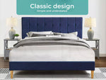 Levede Queen Bed Frame Velvet Mattress Base Platform Wooden Headboard Blue