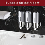 3 Bottles Bathroom Shower Soap Dispenser Shampoo Pump Wall Mounted 1500ml Silver