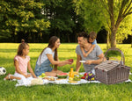 4 Person Picnic Basket Baskets Set Outdoor Blanket Willow Deluxe Folding Handle