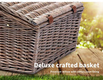 4 Person Picnic Basket Baskets Set Outdoor Blanket Willow Deluxe Folding Handle