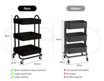 Levede 3 Tiers Kitchen Trolley Cart Steel Storage Rack Shelf Organiser Black