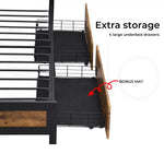 Levede Metal Bed Frame Double Mattress Base Platform Wooden 4 Storage Drawers