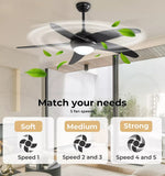 Spector 52'' Ceiling Fan with Light DC Motor Remote Control 5 Speed Wooden Blade