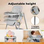 Bopeep Baby High Chair Folding Double Trays Adjustable Height Wheel Eating