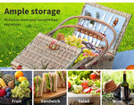 4 Person Picnic Basket Baskets Set Outdoor Blanket Willow Deluxe Folding Handle