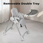 Bopeep Baby High Chair Folding Double Trays Adjustable Height Wheel Eating