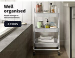 Levede 3 Tiers Kitchen Storage Trolley Cart Steel Rack Shelf Organiser White