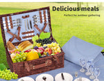 Picnic Basket 4 Person Baskets Set Insulated Willow Outdoor Blanket Gift Storage