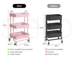 Levede 3 Tiers Kitchen Trolley Cart Steel Storage Rack Shelf Organiser Pink