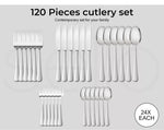 Cutlery Set Stainless Steel Knife Fork Spoon Kitchen Tableware Set Silver 120PCS