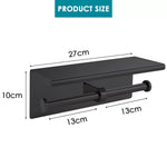 Toilet Paper Holder Double Roll Stainless Steel Hook Bathroom Rack Wall Black