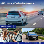 Maman 4K Dash Camera Front Rear Inside 3 Len Car Truck Reversing Wifi GPS 128G
