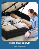 Levede Fabric Bed Frame Gas Lift Storage Wooden Matress Base Double Queen King