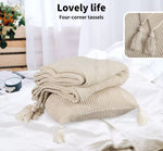 Dreamz Throw Blanket Cotton Knitted Cushion Pillow Pompom Tassel Sofa Bed Soft