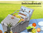 Picnic Basket 2/4 Person Insulated Baskets Set Wicker Outdoor Blanket Gift Park