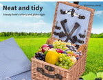 2 Person Picnic Basket Willow Baskets Set Insulated Outdoor Blanket StorageGift