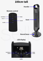 Spector Tower Fan Portable Oscillating Remote Control LED Display Timer Ionizer