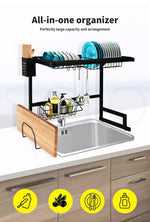Toque Dish Rack Over Sink Drying Drainer 2 Tier Plate Cup Organizer Steel 65CM