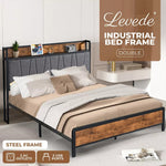 Levede Double Bed Frame Industrial Tufted Noise Free Headboard USB Charge