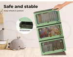 Storage Container Stackable Plastic Organiser Box Foldable 5 Side Open Lid Wheel