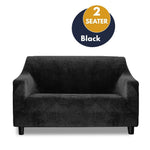 Marlow Sofa Cover High Stretch Slipcovers Soft Plush Protector 2 Seater Black