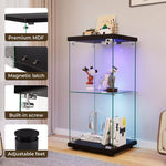 Stacked 4mm Tempered Glass Display Cabinet 3 x RGB Lights Collections Storage