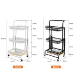 Levede Kitchen Trolley Cart 3 Tiers 180° Swivel Storage Shelf Organiser Black