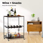 Levede Vintage Bar Cart - Wooden Mobile Drink Trolley with Wine Rack for Parties