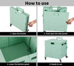 65L Foldable Shopping Trolley Camping Cart Grocery Basket Rolling Wheel Green