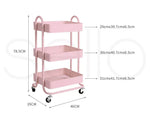 Levede 3 Tiers Kitchen Trolley Cart Steel Storage Rack Shelf Organiser Pink