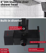 Shower Head High Pressure Set Rain Square Brass Taps Mixer Handheld WELS Black