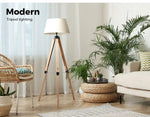 Emitto Tripod Floor Lamp Reading Light Adjustable Wooden Stand White Shade