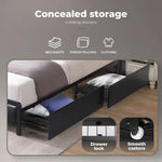 Levede Queen Bed Frame PU Mattress Base Storage Drawer Headboard USB Charge