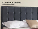 Levede Queen Bed Frame Mattress Base Platform Wooden Velvet Headboard Grey