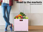 65L Foldable Shopping Trolley Camping Cart Grocery Basket Rolling Wheel Pink
