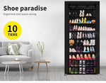 Levede 10 Tier Shoe Rack Portable Storage Cabinet Organiser Wardrobe Black Cover