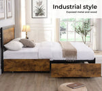 Levede Metal Bed Frame Double Mattress Base Platform Wooden 4 Storage Drawers