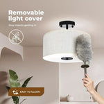 Emitto Led Ceiling Light Modern Bedroom Pendant Lights Linen Shade Flush