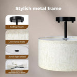 Emitto Led Ceiling Light Modern Bedroom Pendant Lights Linen Shade Flush