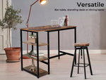Levede High Bar Table Pub Industrial Storage Shelf Rustic Brown Kitchen 110X60CM
