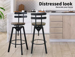 Levede 1x Bar Stool Industrial Adjustable Swivel Stools Back Wood Counter Chairs