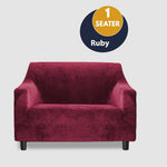 Marlow Sofa Cover High Stretch Slipcovers Soft Plush Protector 1 Seater Ruby