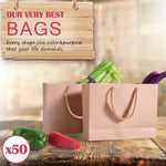 x50 Bulk Kraft Paper Gift Bags Craft Wedding Retail Brown Carry Bag With Handles
