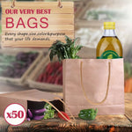 x50 Bulk Kraft Paper Gift Bags Craft Wedding Retail Brown Carry Bag With Handles