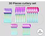 Stainless Steel Cutlery Set Glossy Knife Fork Spoon Teaspoon Child Rainbow 30pcs