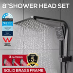 Shower Head High Pressure Set Rain Square Brass Taps Mixer Handheld WELS Black